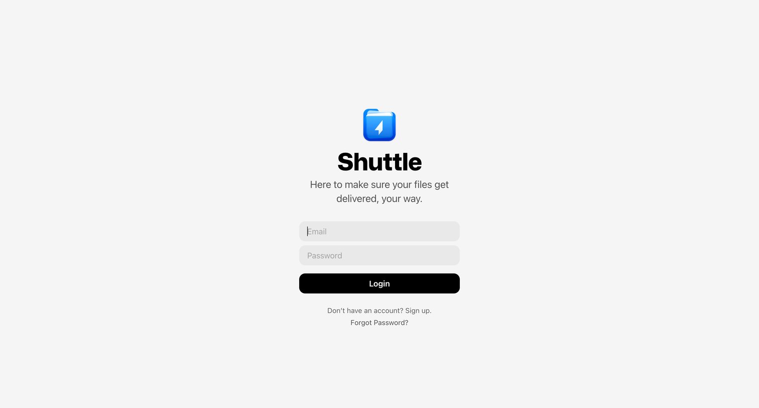 Shuttle - Shuttle Login screen