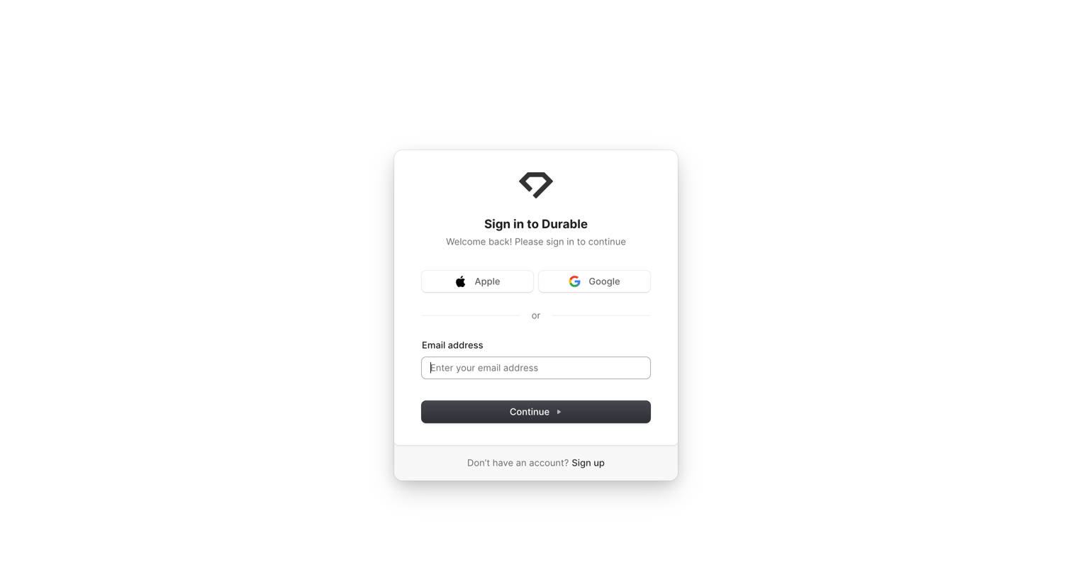 Durable - Durable Sign - Log-in to your site screen
