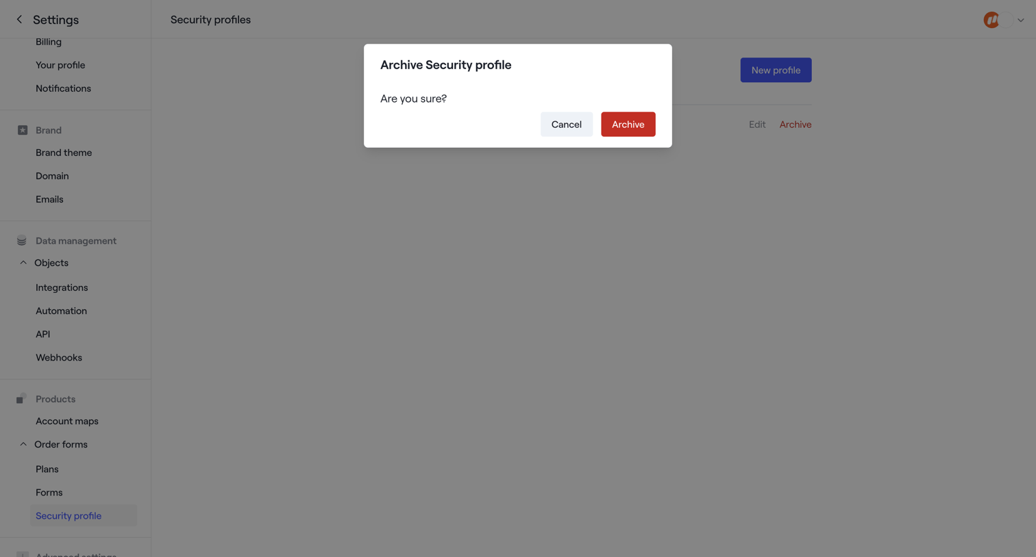 Dock - Security profiles · Dock screen