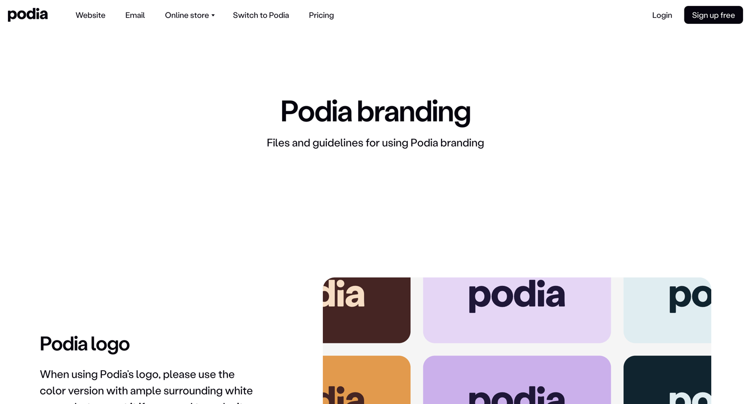 Podia - Podia branding guidelines | Podia screen