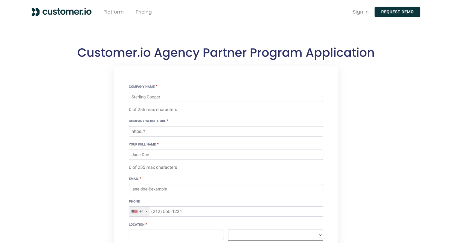 Customer.io - Apply to be an Agency Partner - Customer.io screen