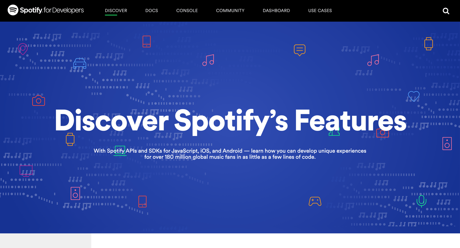 Spotify - Features | Spotify for Developers screen