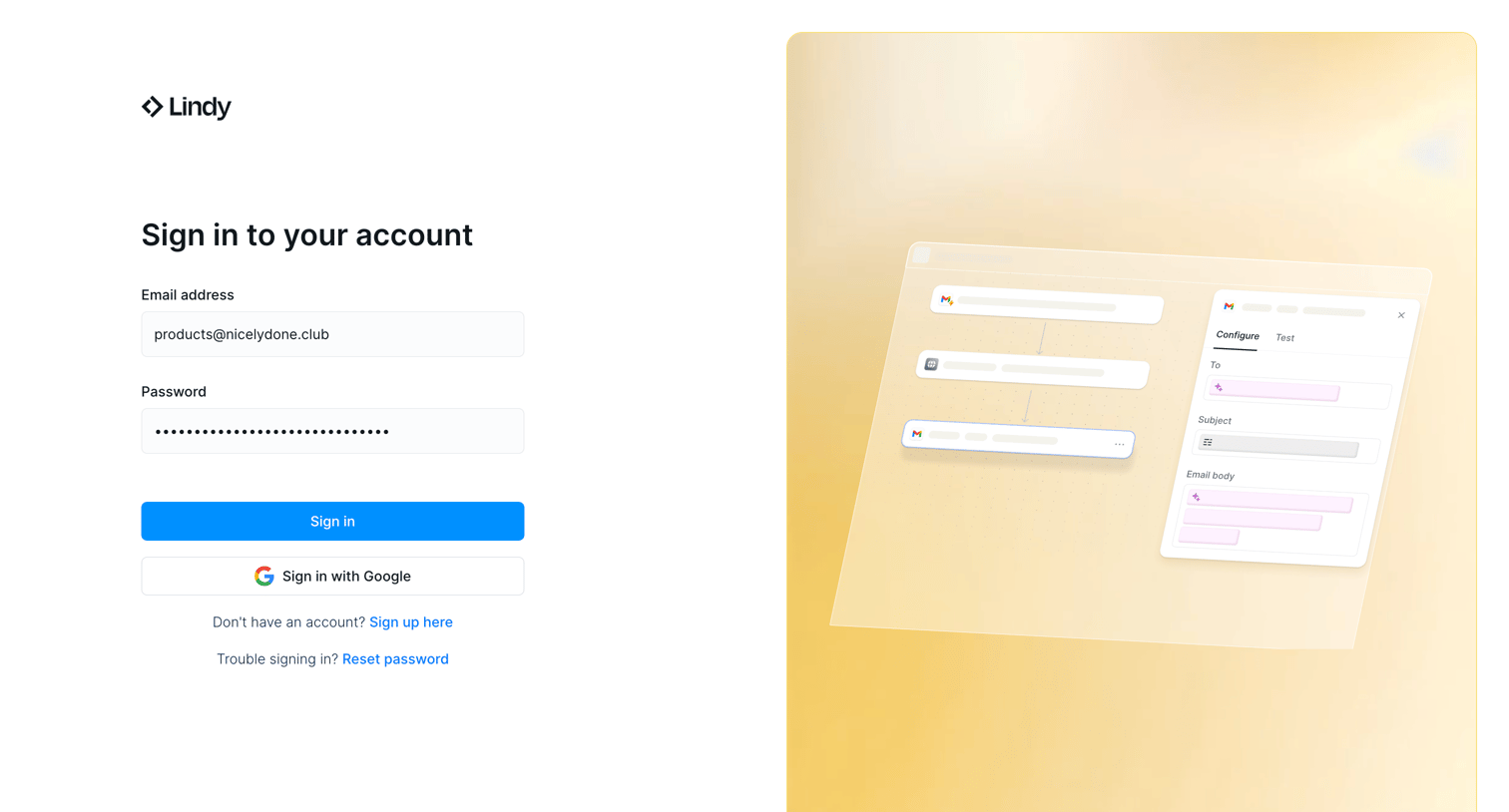 Lindy - Login screen