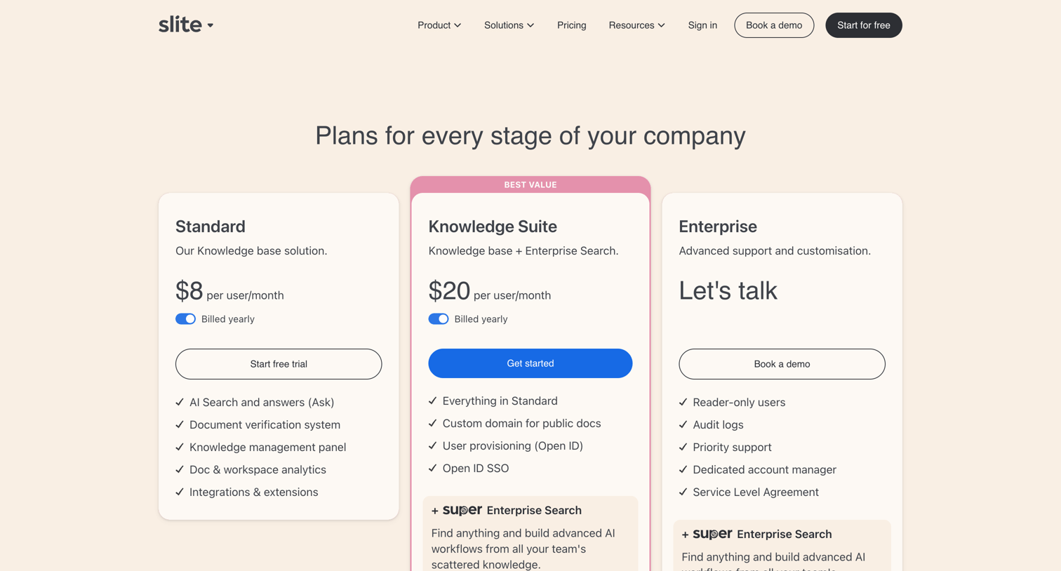 Slite - Slite - Pricing screen