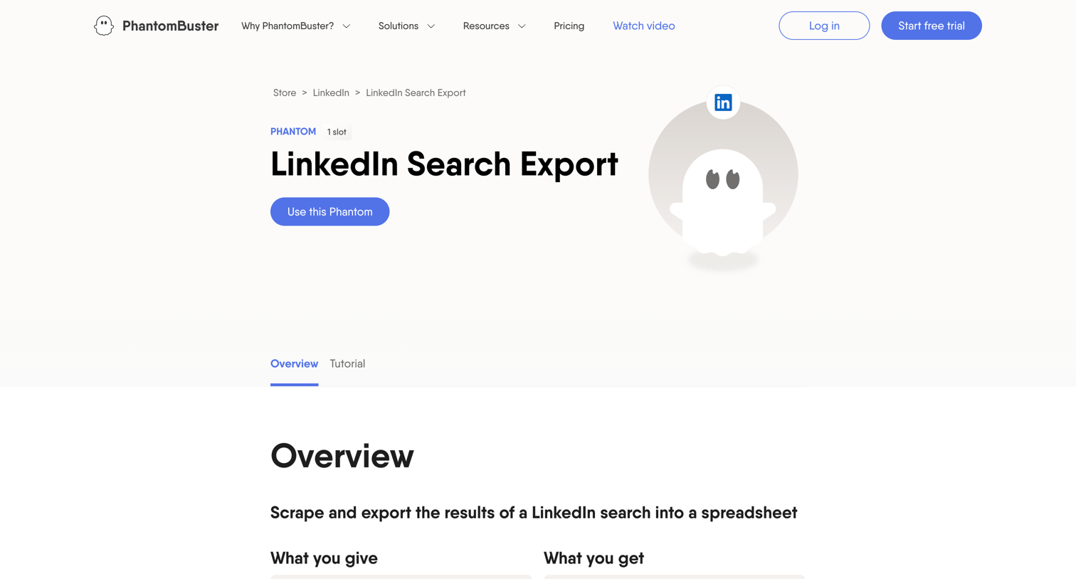 PhantomBuster - LinkedIn Search Export | PhantomBuster screen