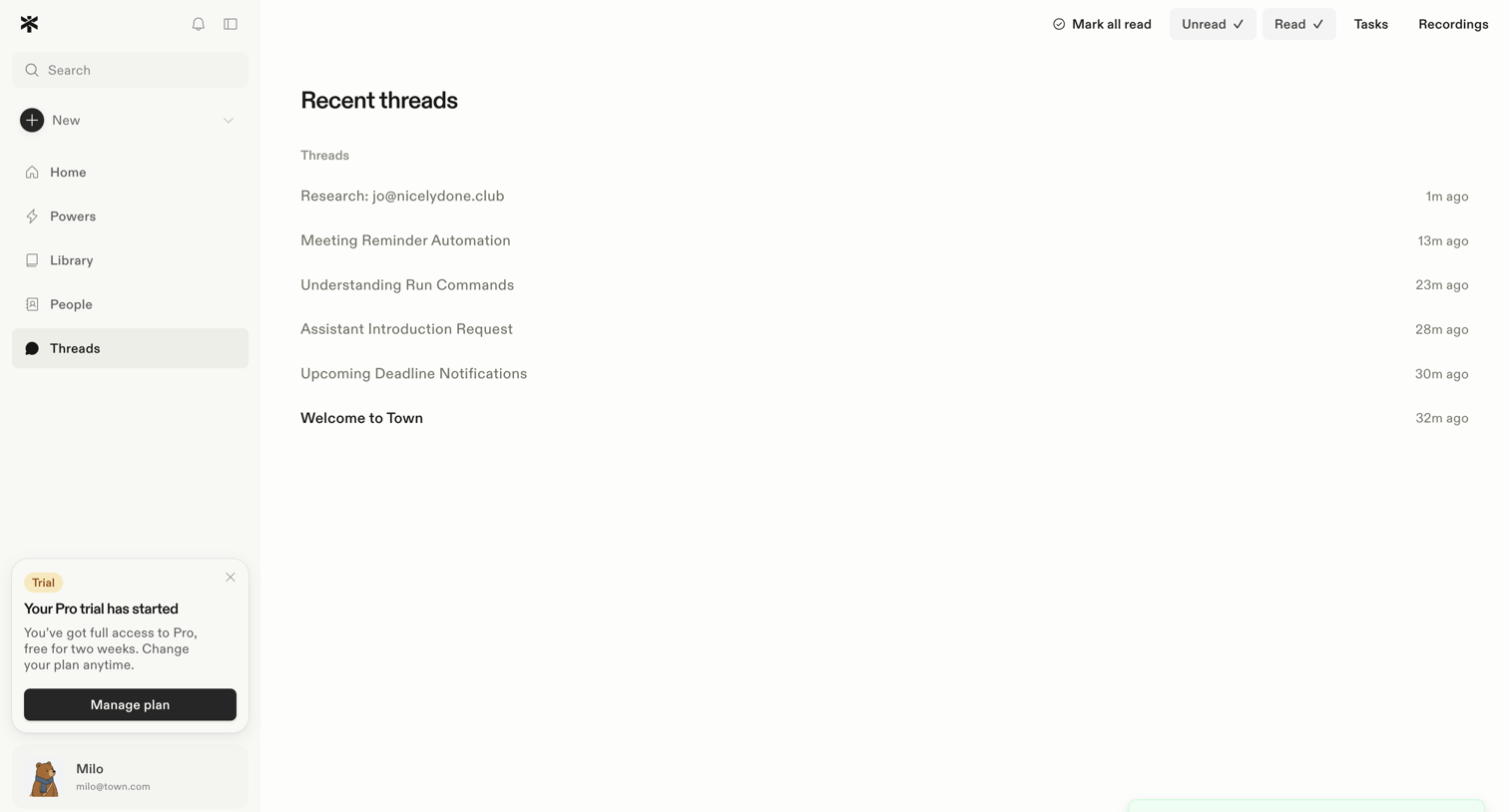 Town - Threads screen