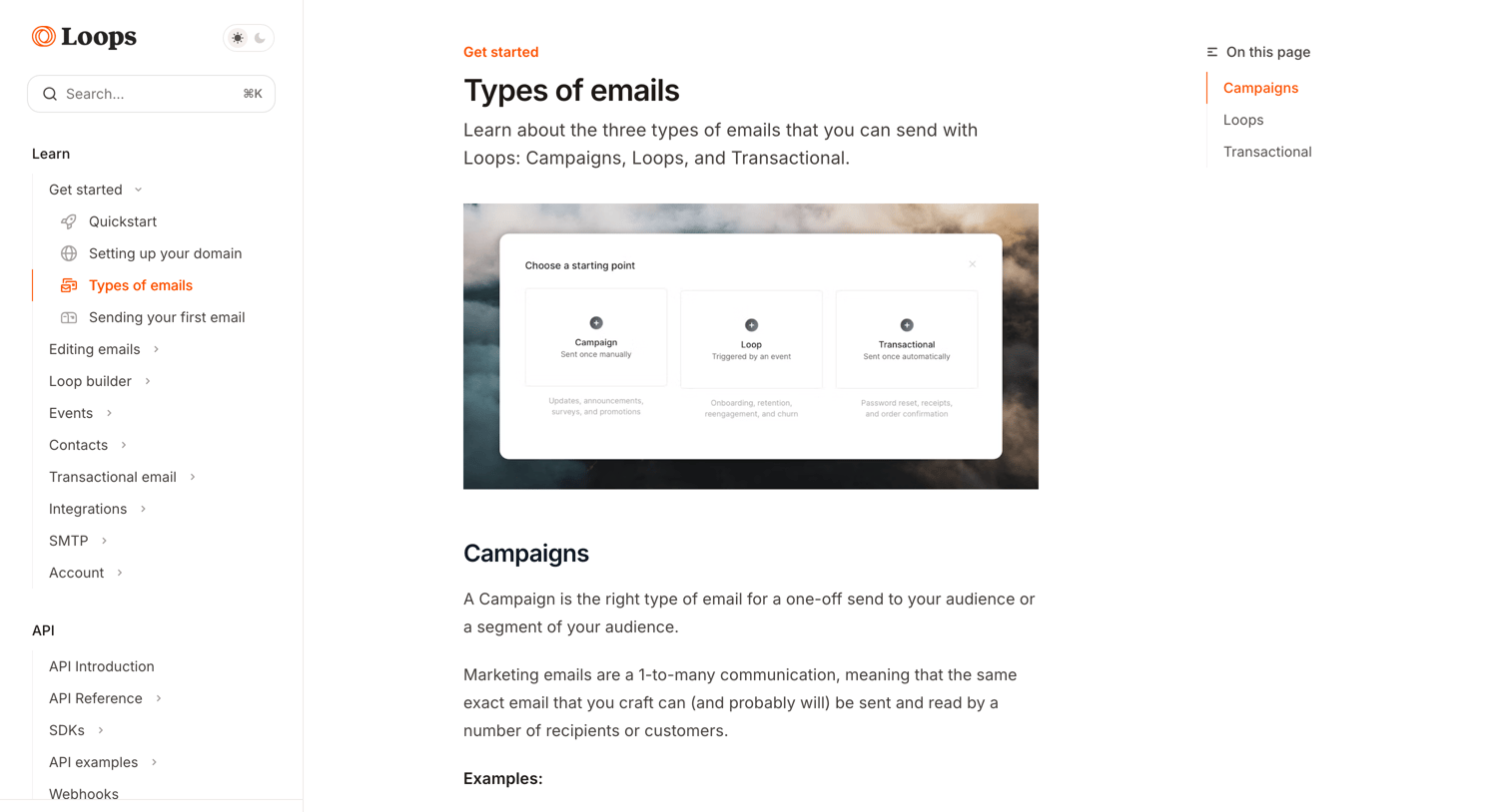 Loops - Types of emails - Loops screen