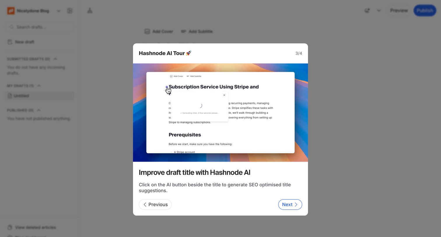 Hashnode - Editing Article screen