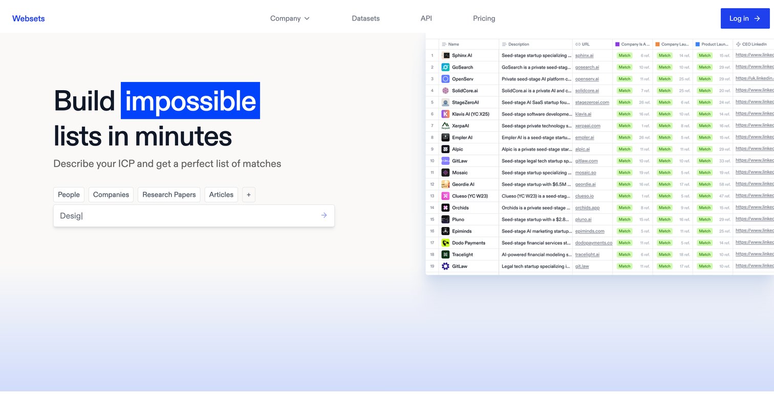 Exa - Websets People Search, AI SDR & B2B Lead Generation screen