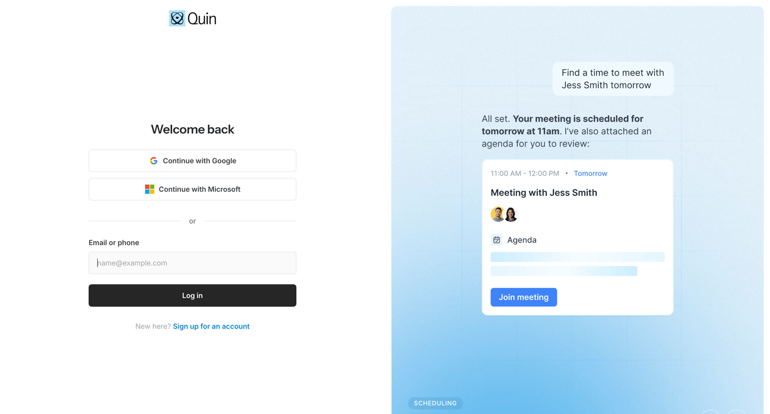Quin - Quin — Login to connect with your network | Quin screen