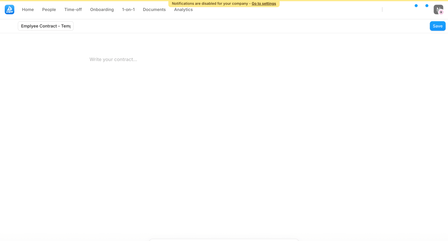 Aboard - Edit | Emplyee Contract - Template 1 | Contract templates | Aboard screen