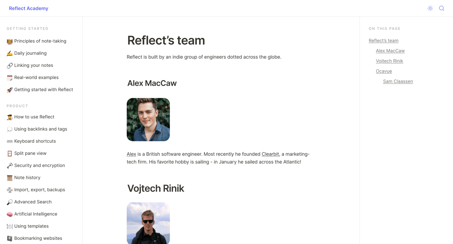 Reflect - Our team screen