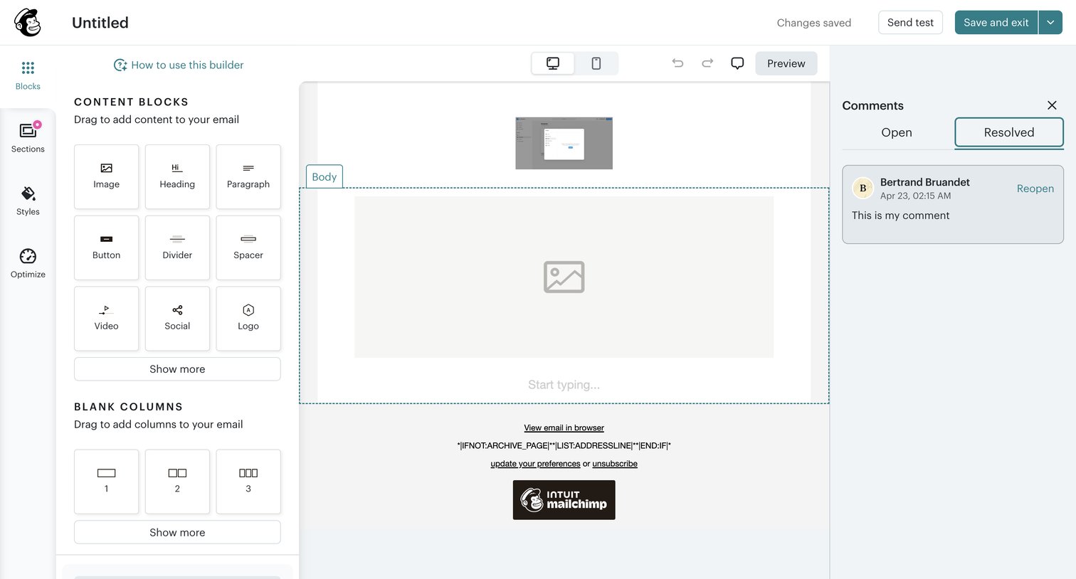 Mailchimp - Campaign Builder - Untitled | Mailchimp screen