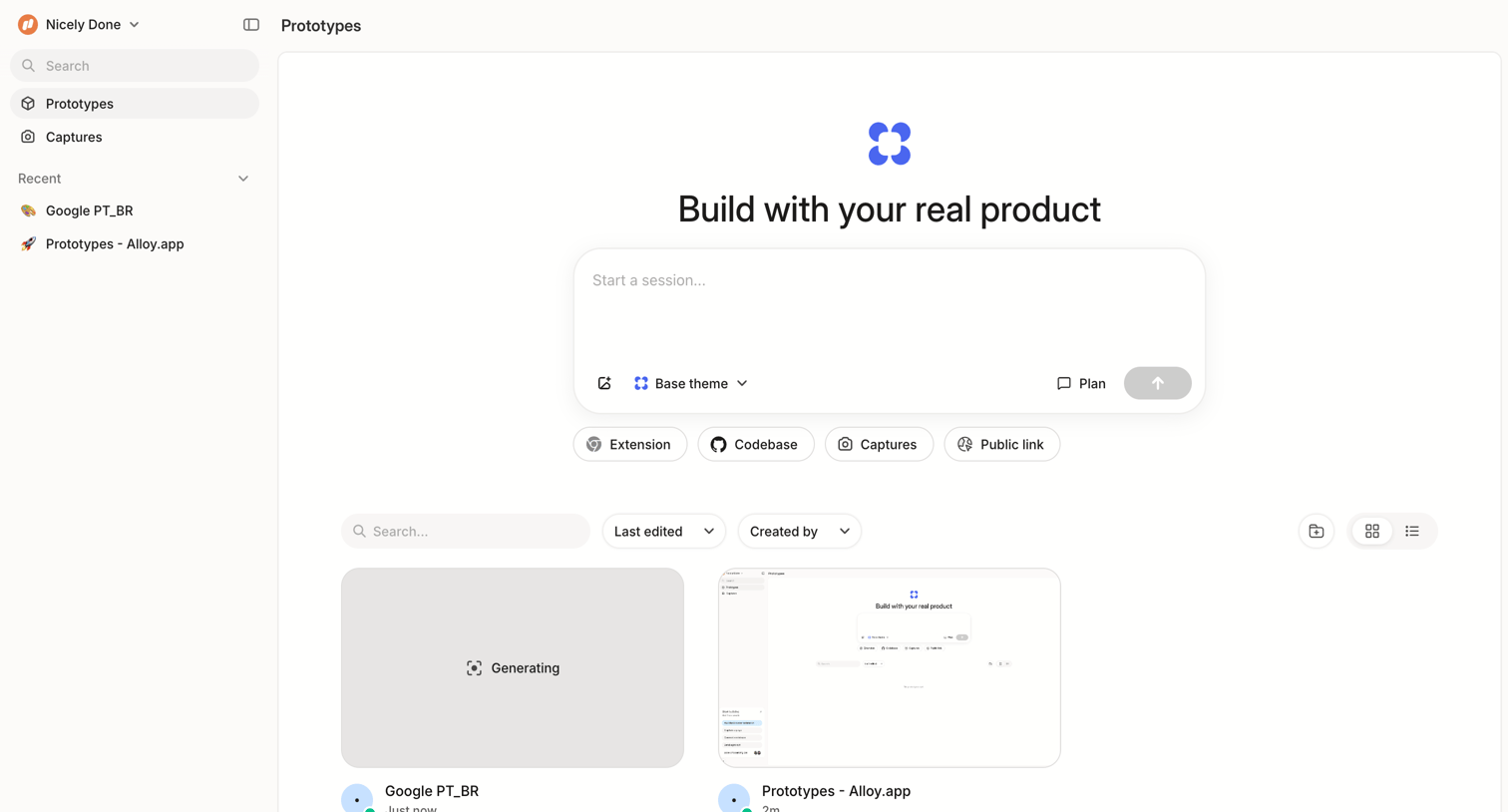 Alloy - Prototypes screen