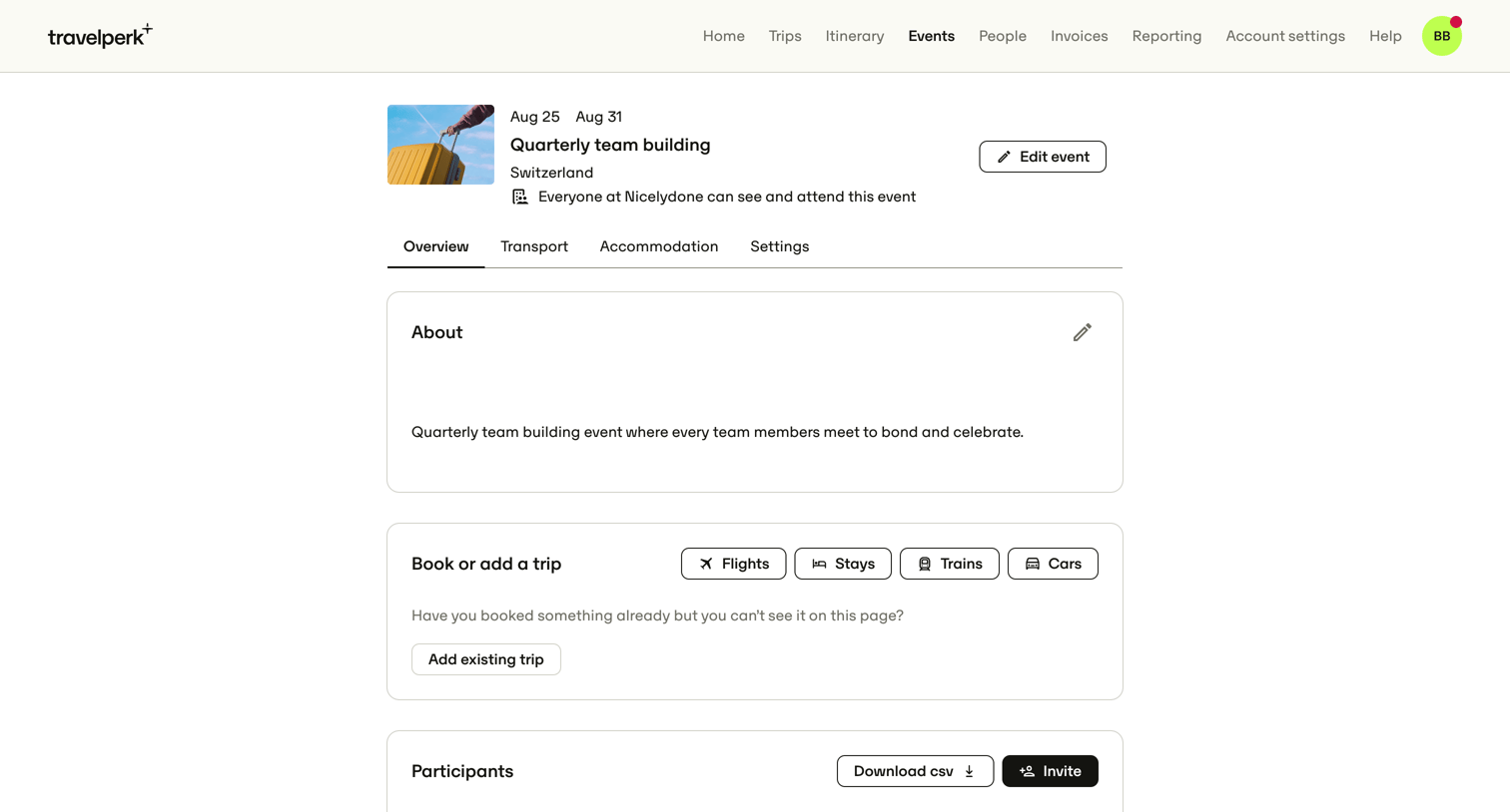 Travelperk - Quarterly team building — TravelPerk screen