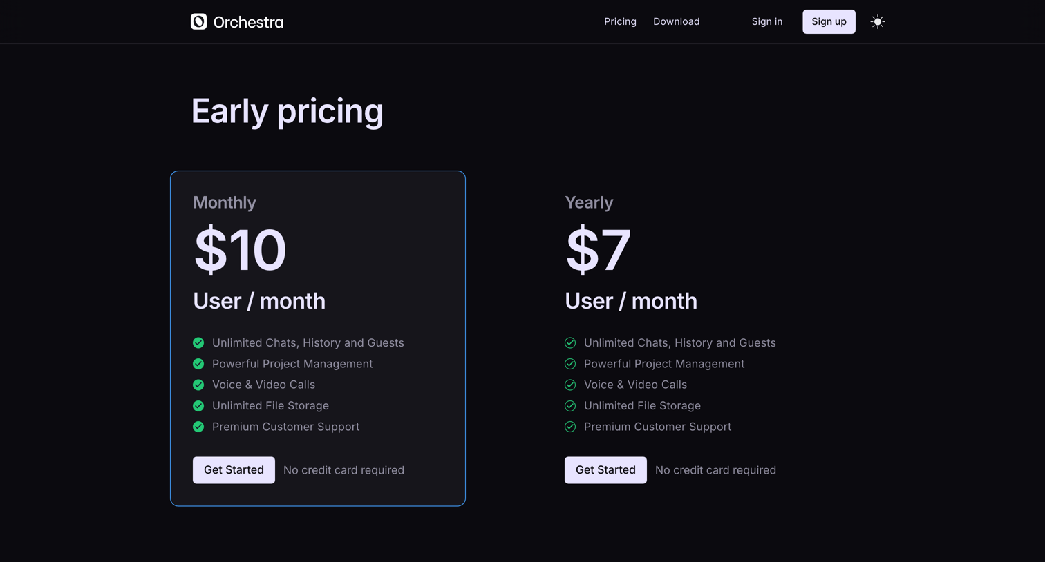 Orchestra - Orchestra — Pricing screen