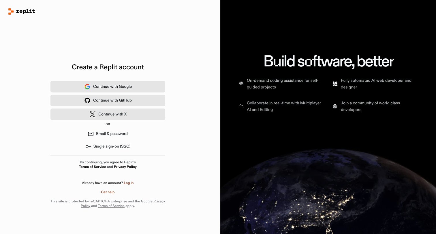 Replit - Sign Up - Replit screen