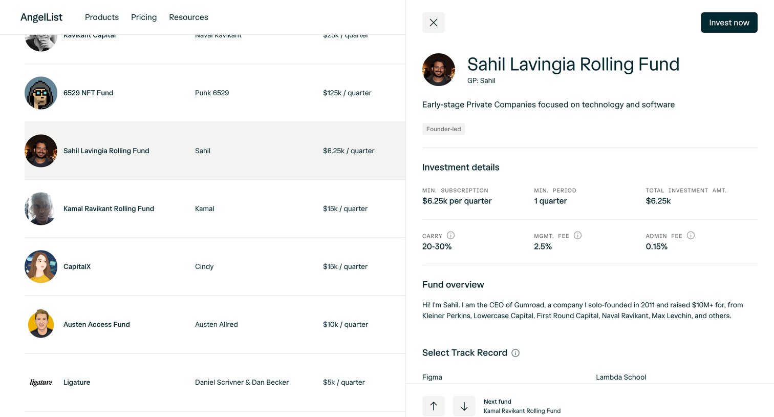 Angellist - Invest in Rolling Funds | AngelList screen