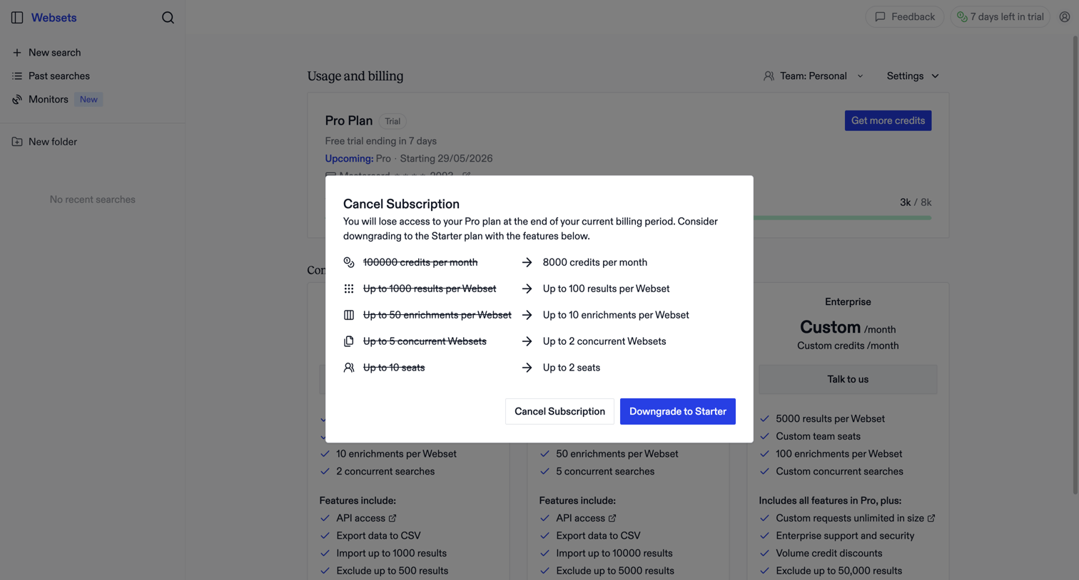 Exa - Exa Websets | People Search & B2B Lead Generation screen