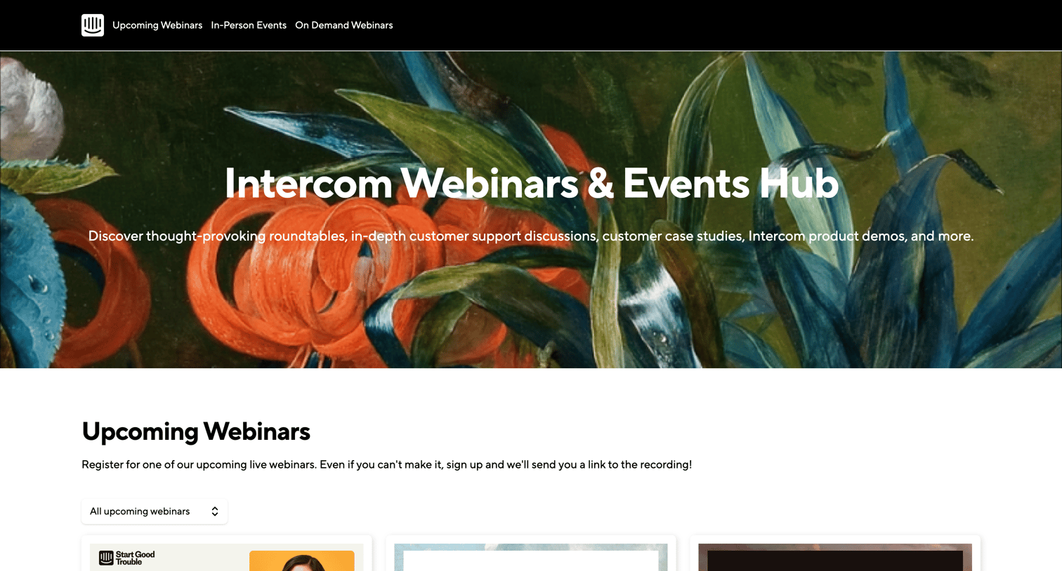 Intercom - Intercom Webinars | Events Hub screen