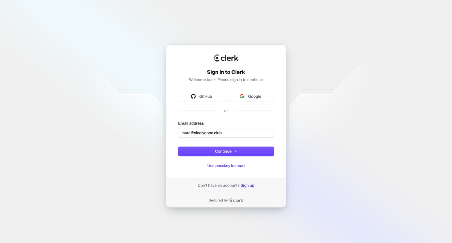 Clerk - Sign in | Clerk screen