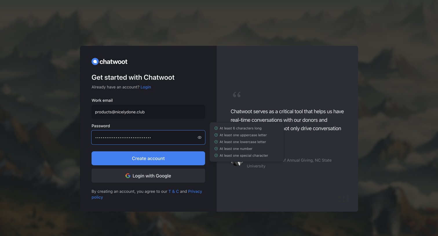 Chatwoot screen