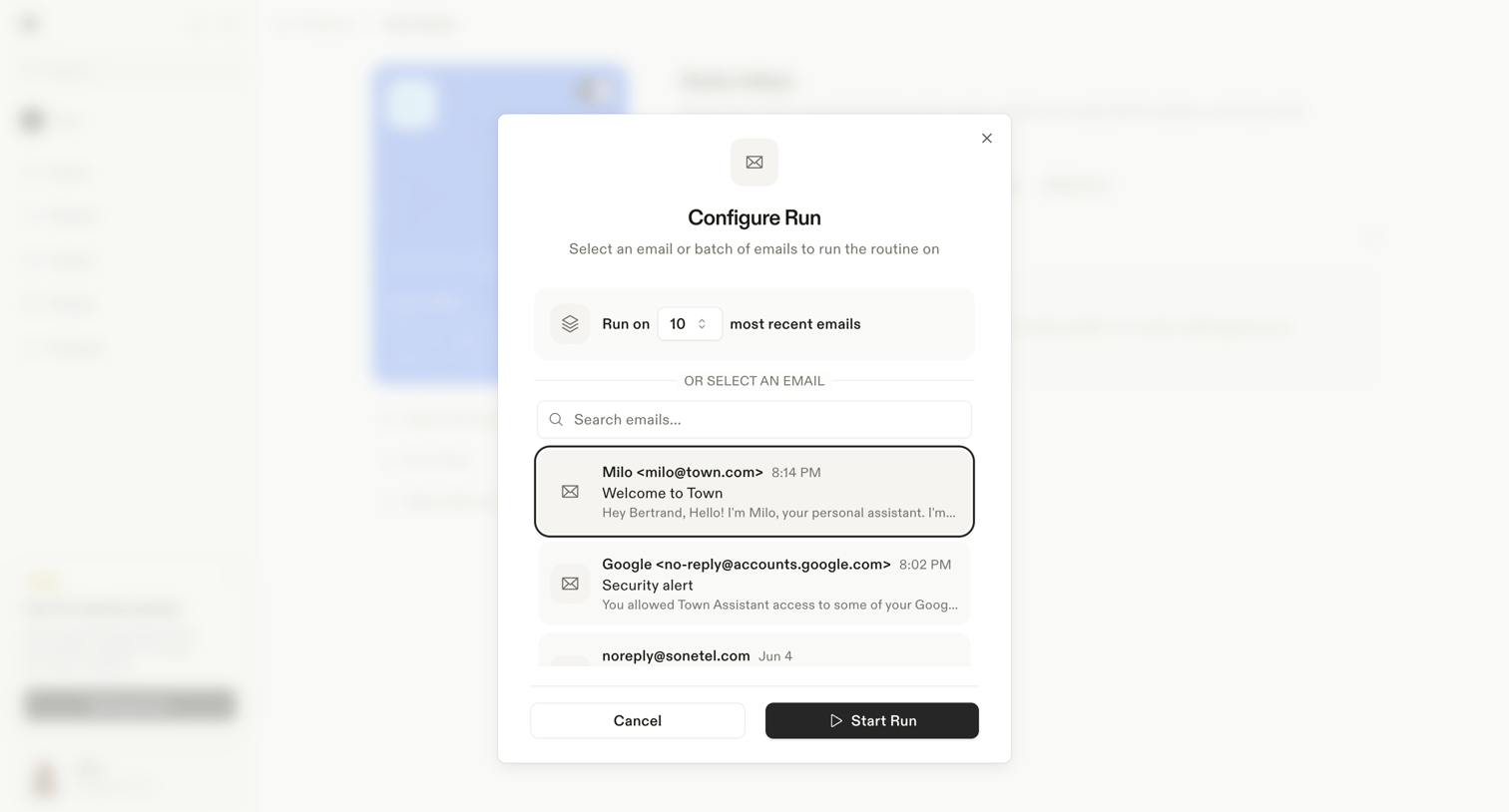 Town - Auto-inbox screen