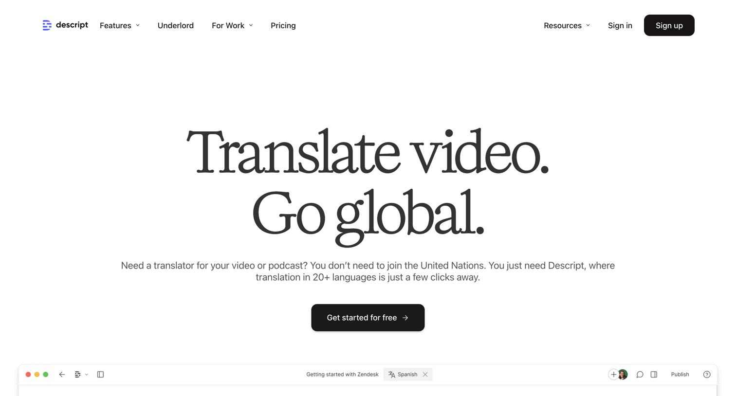 Descript - Translate Video | Subtitles In Seconds Descript screen