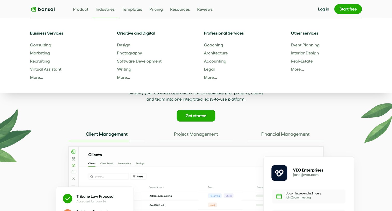 Bonsai - Bonsai - Business management software screen