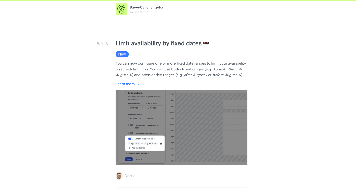 SavvyCal - SavvyCal changelog screen