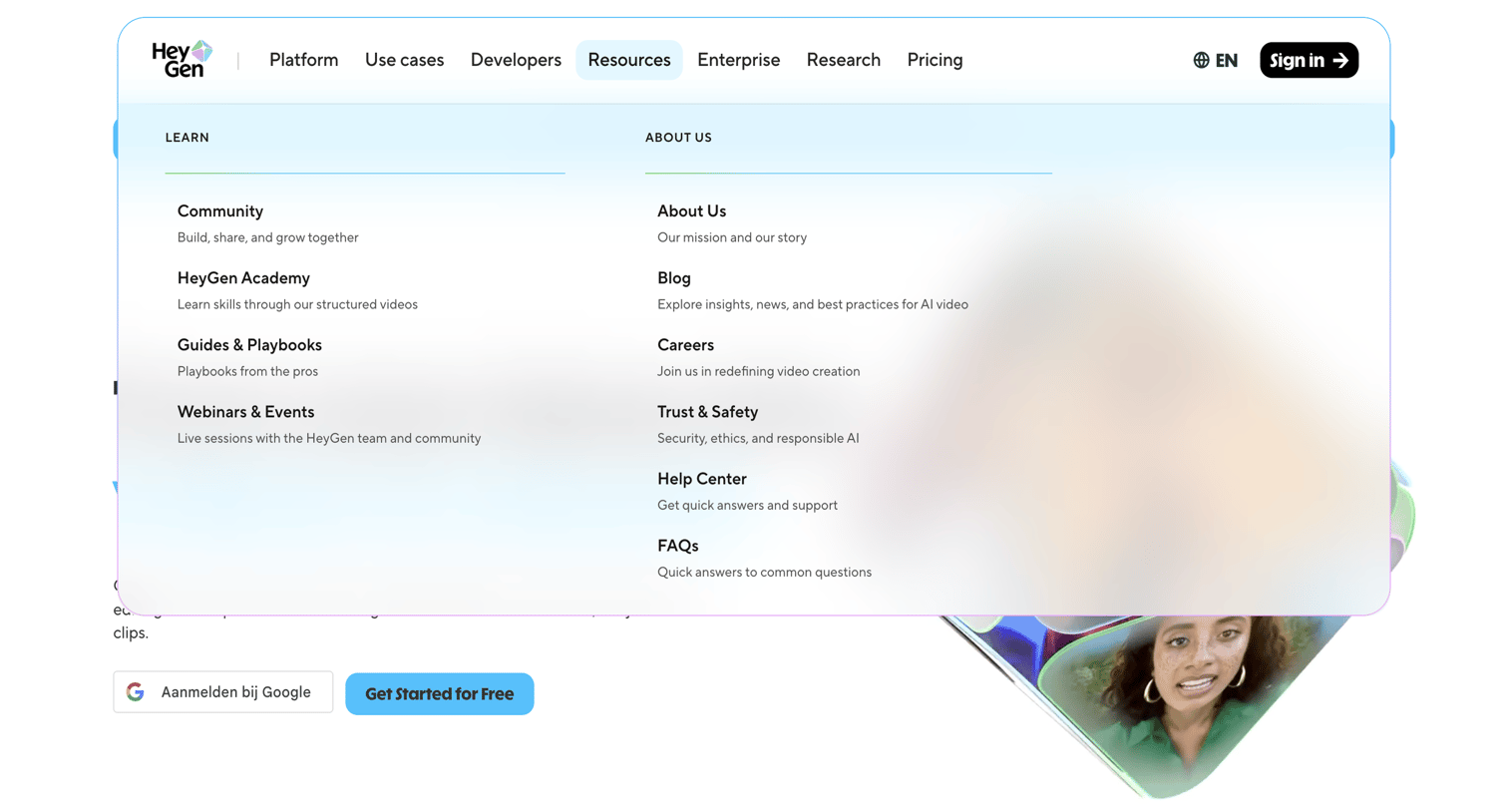 HeyGen - Free AI Video Generator: Create Stunning Videos with AI - Resources screen