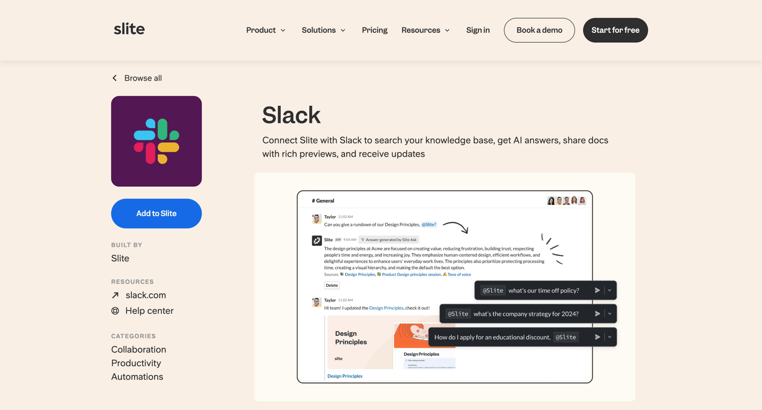 Slite - Slack Integrations Connect Your Apps with Slite screen