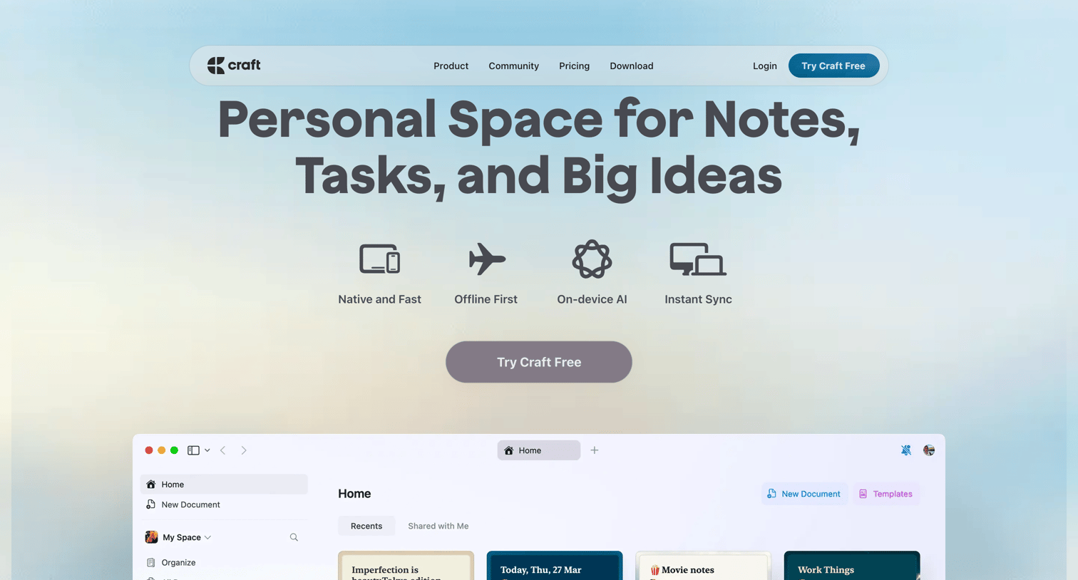 Craft - Personal Space for Notes, Tasks, and Big Ideas screen
