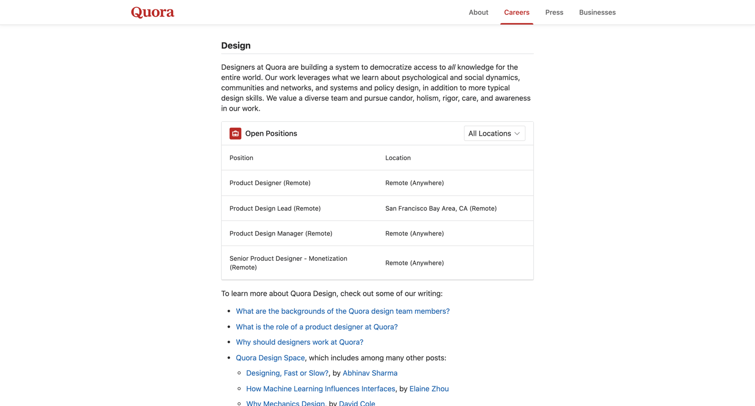 Quora - Design Roles at Quora - Quora screen