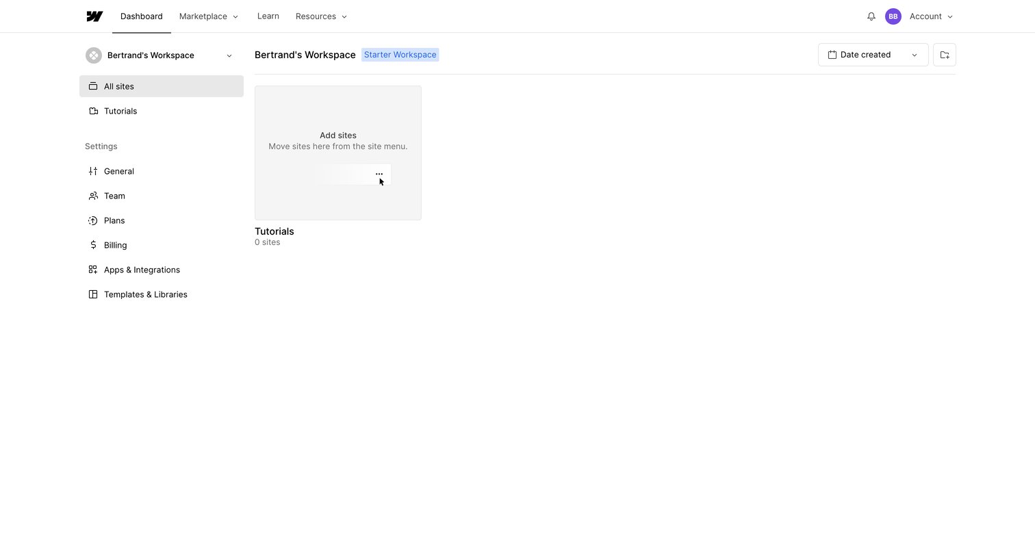 Webflow - Sites - Webflow screen