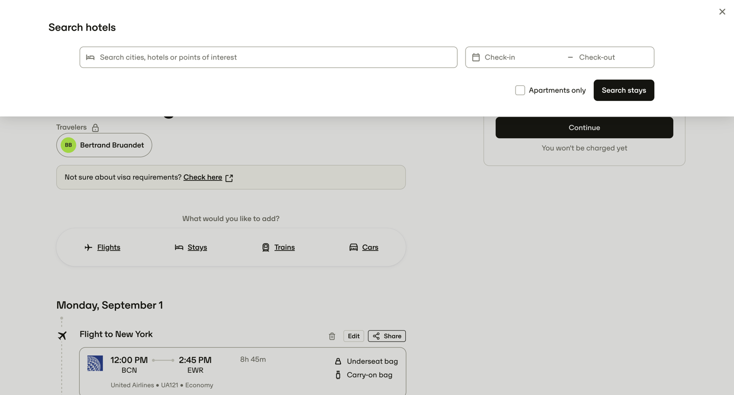 Travelperk - Flight to New York — TravelPerk screen