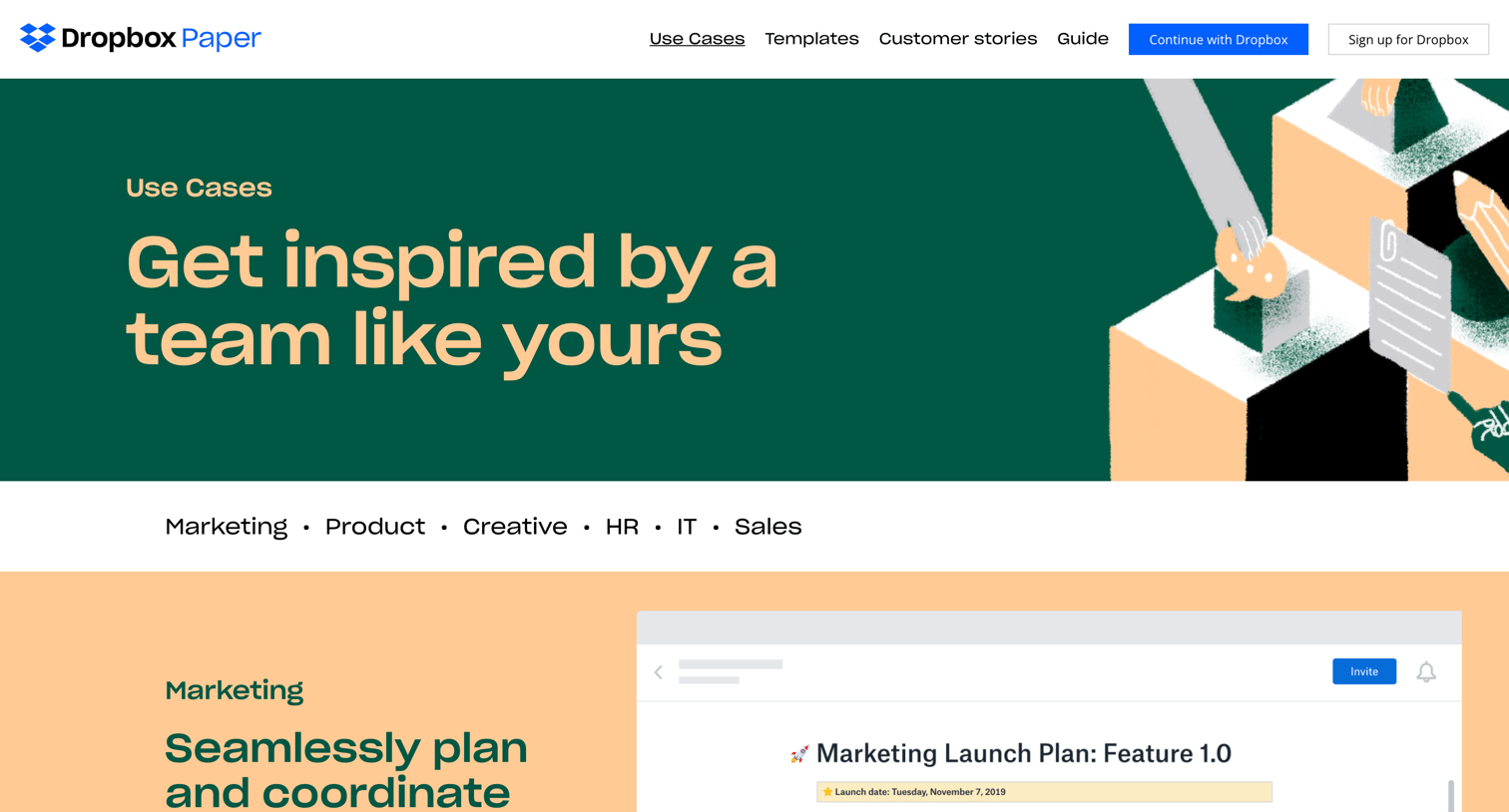 Dropbox paper - Paper Use Cases – Dropbox screen