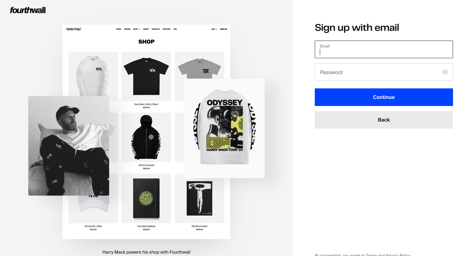 Fourthwall - Sign up with email | Fourthwall screen