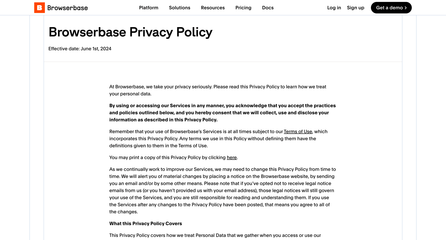 Browserbase - Browserbase Privacy Policy Browserbase screen