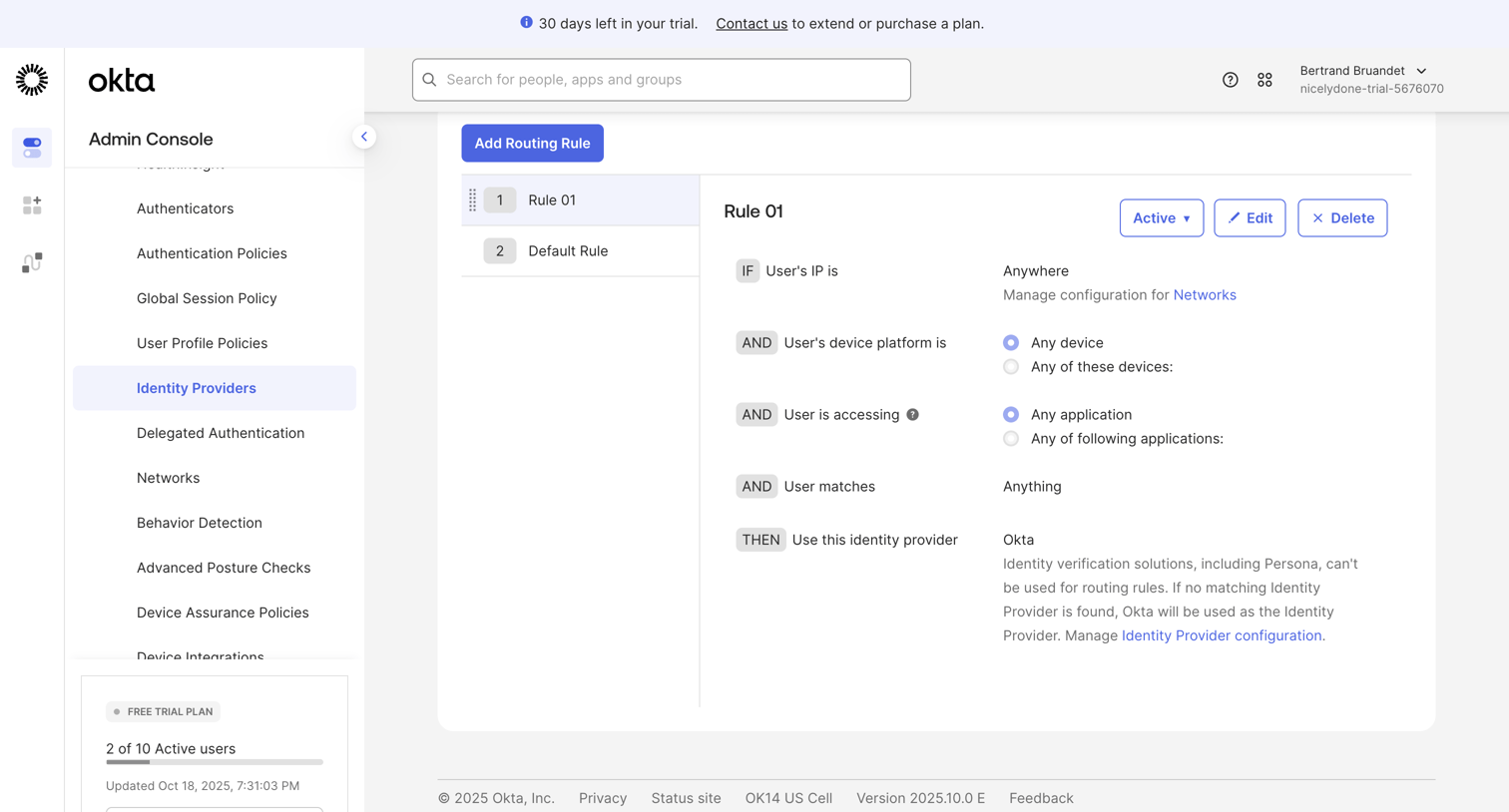 Okta - nicelydone-trial-5676070 - Identity Providers screen