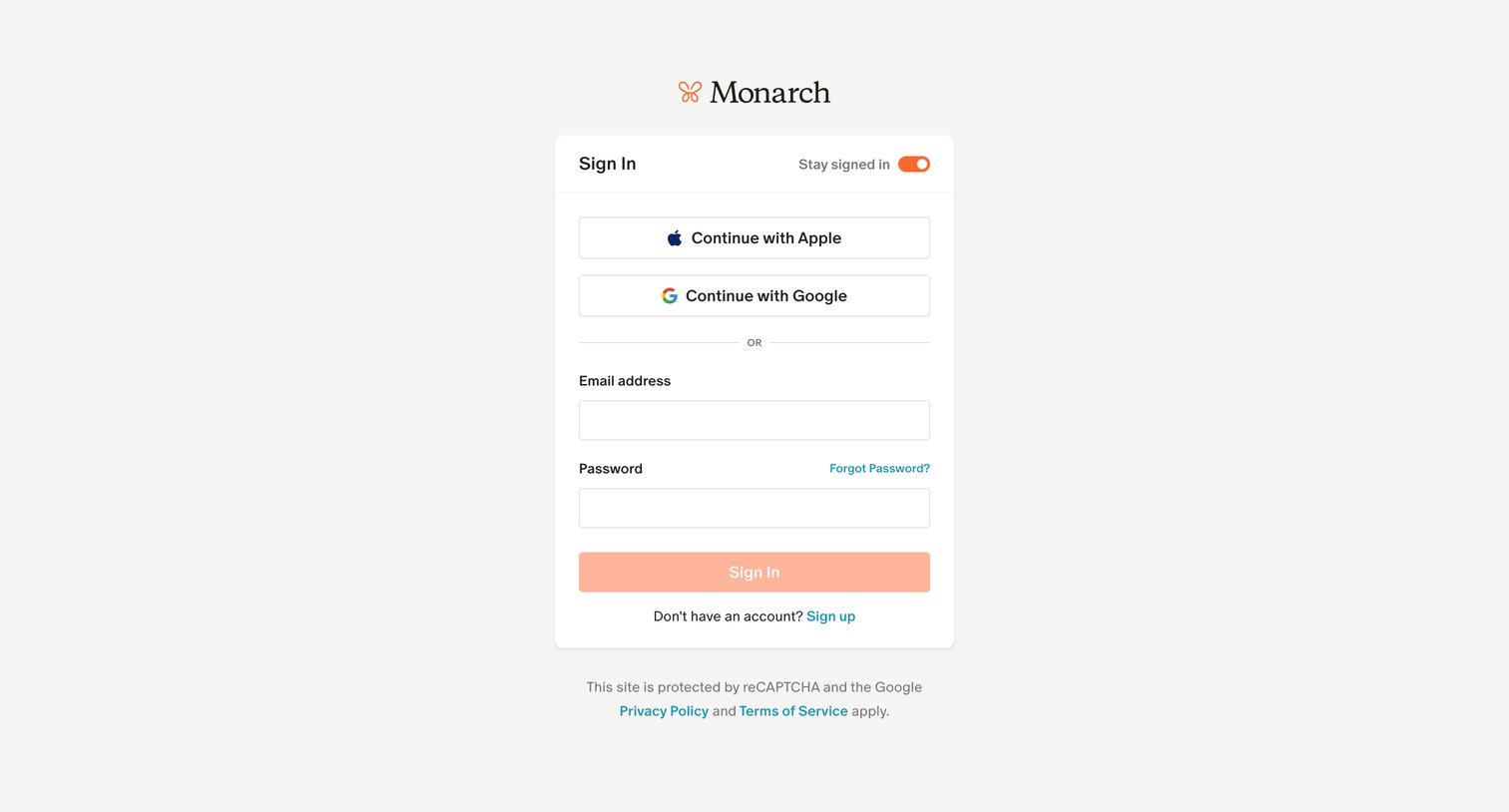 Monarch - Monarch | Sign In screen