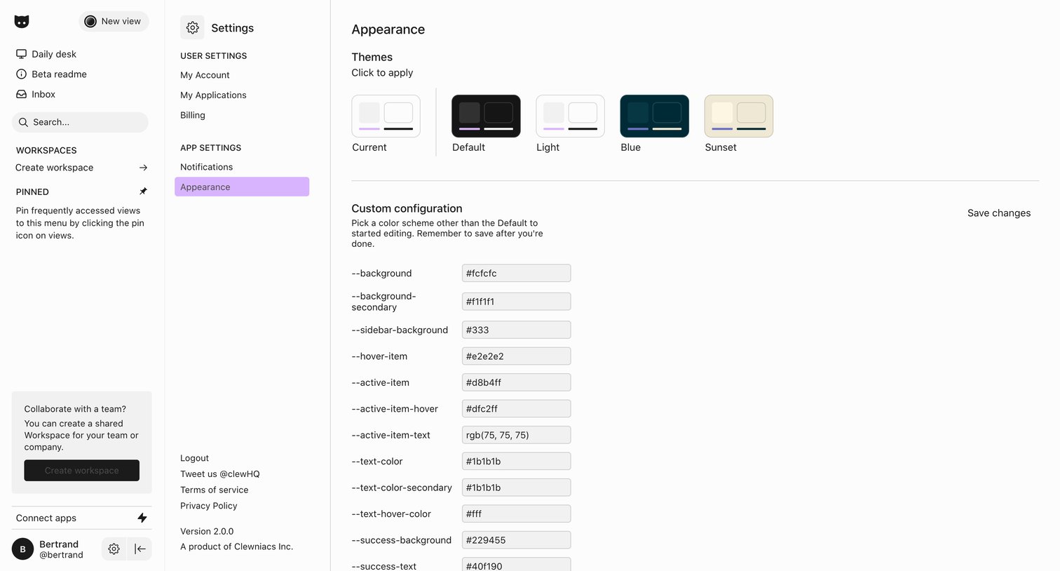 Clew - Clew | Settings Appearance screen