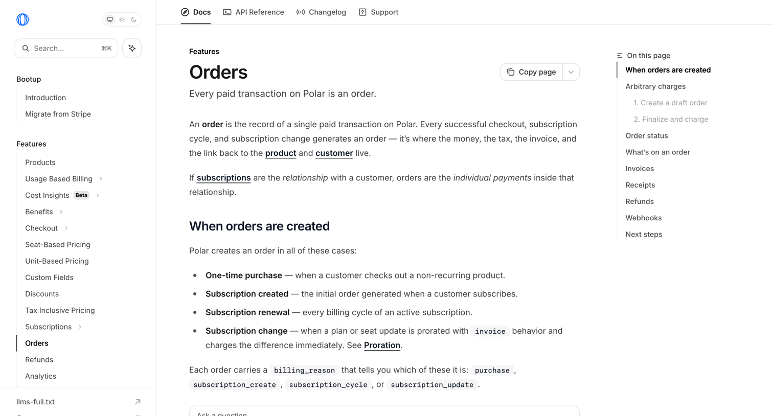 Polar - Orders - Polar screen