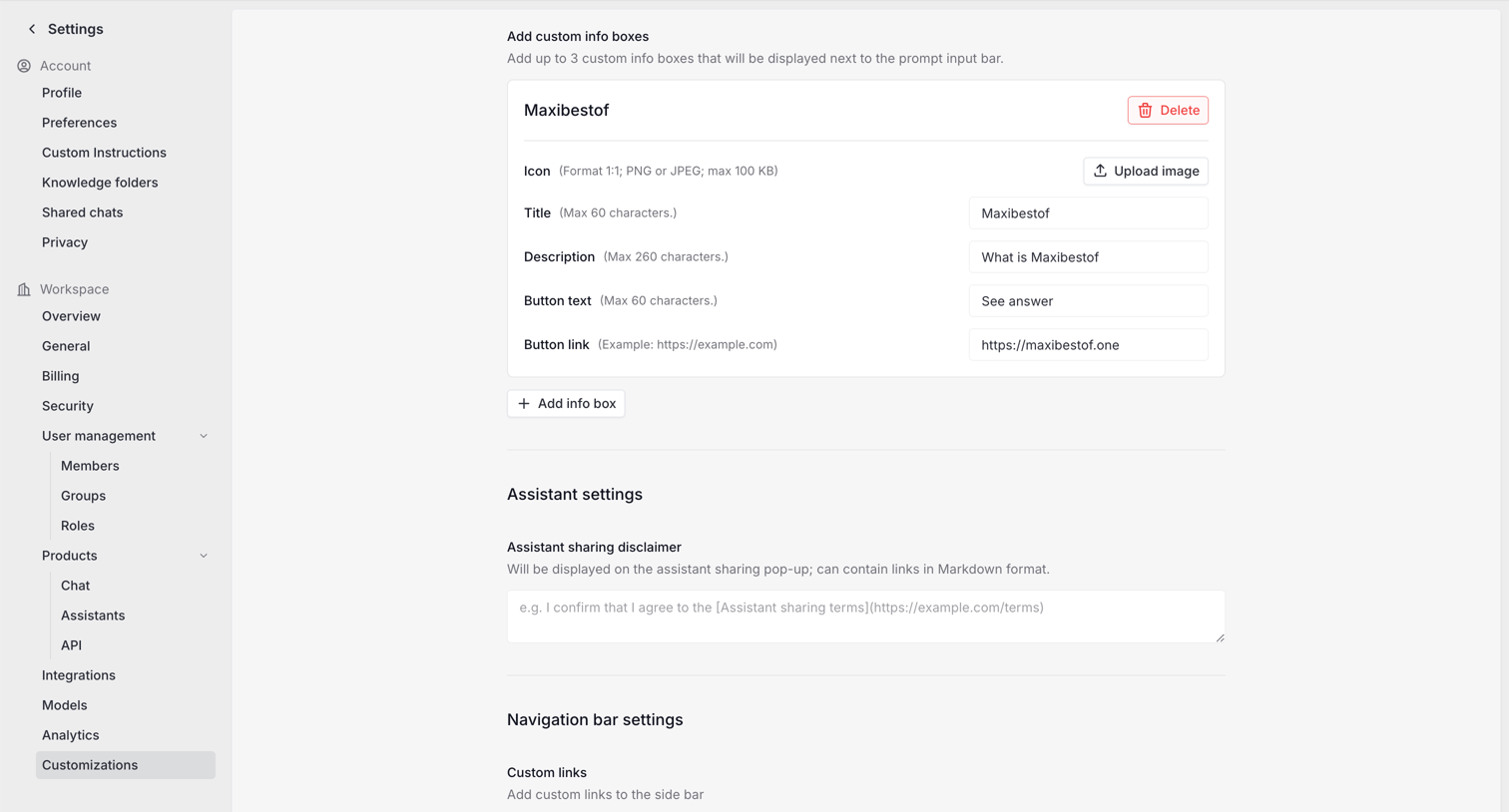 Langdock - Settings screen