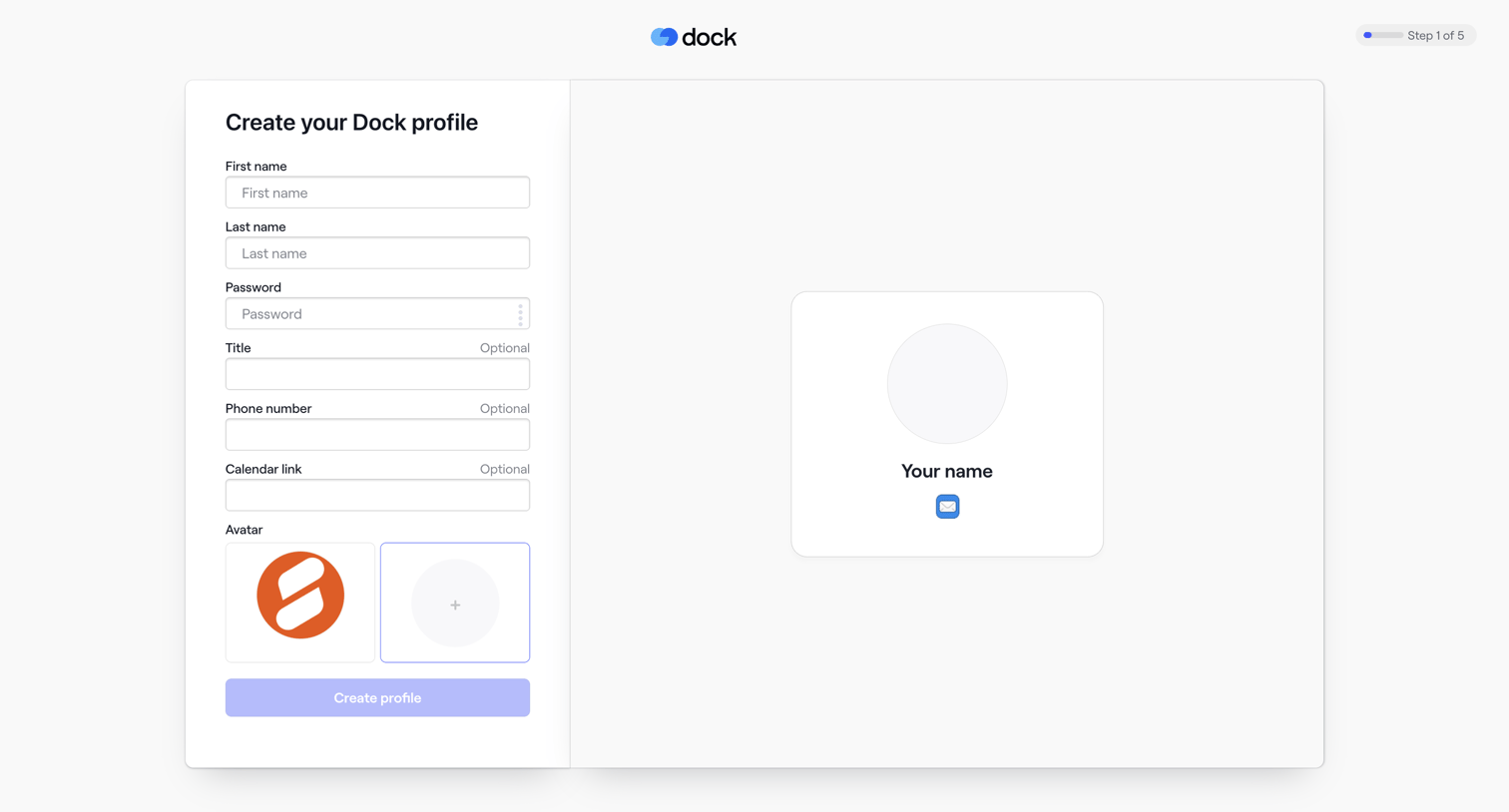Dock - Register · Dock screen