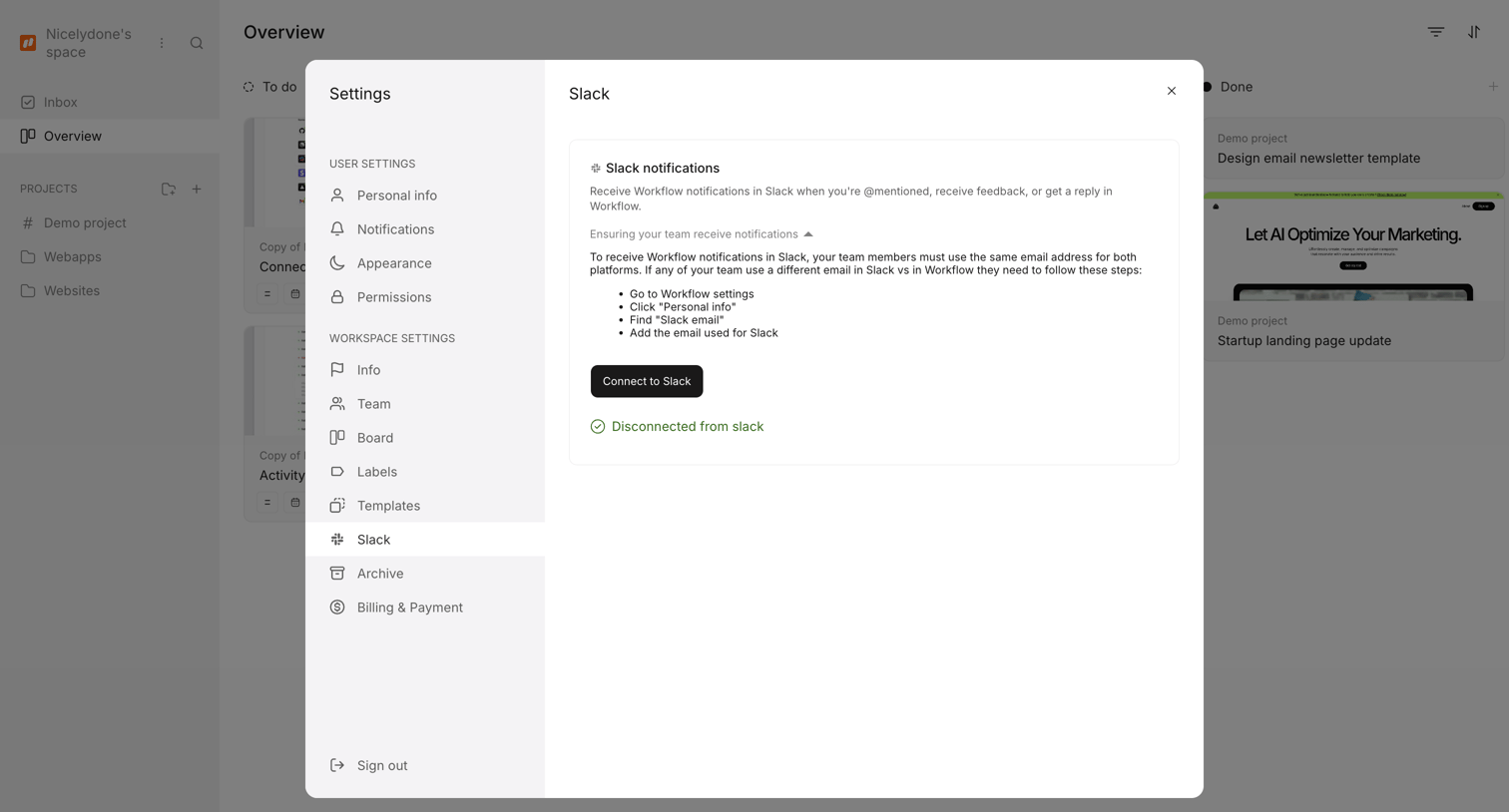 Workflow screen