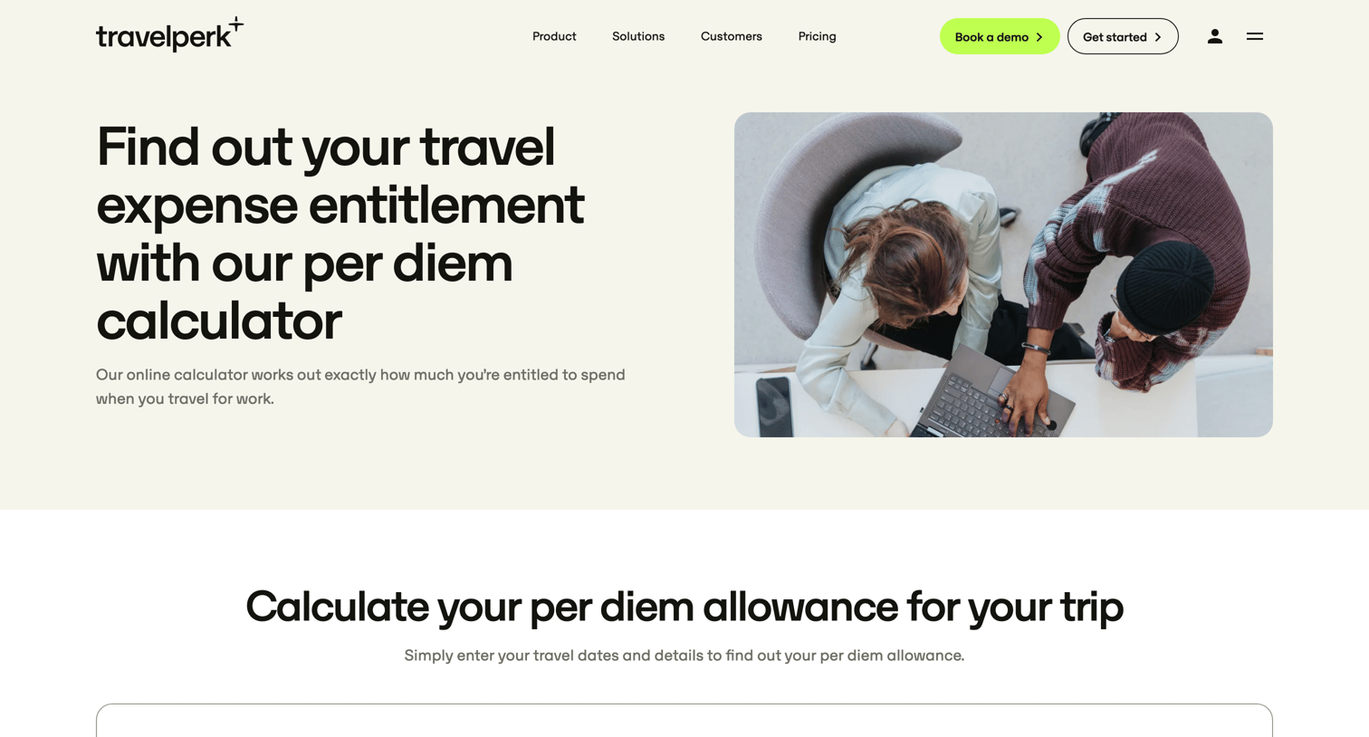 Travelperk - Calculate your per diem allowance 2025 Per diem rates screen