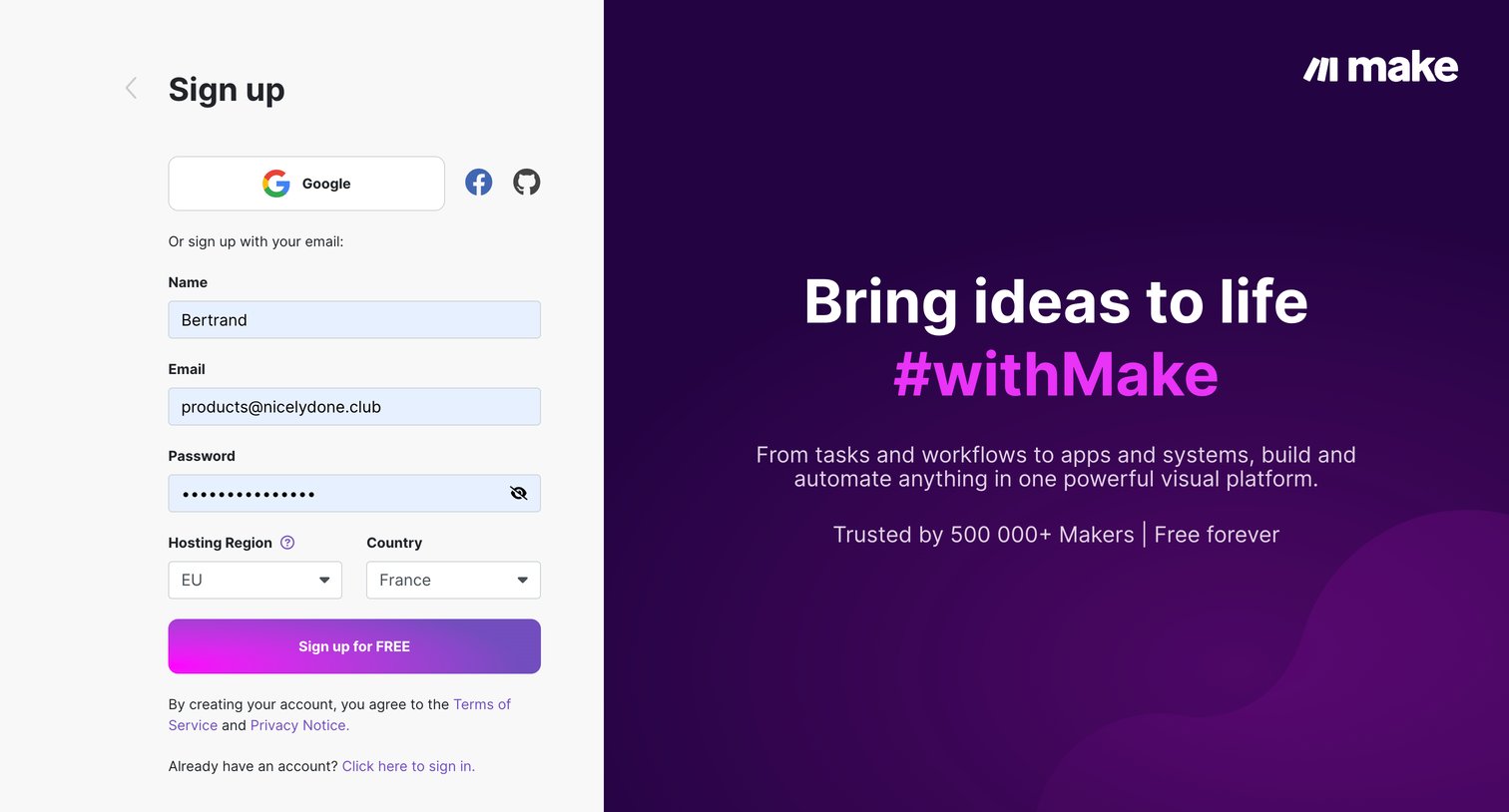 Make - Sign up | Make HQ screen
