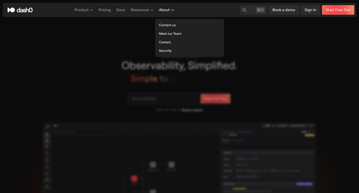 Dash0 - OpenTelemetry Native Observability · Dash0 screen
