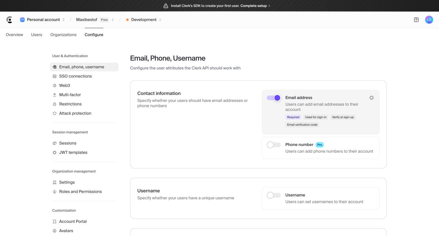 Clerk - Dashboard | Clerk.com screen